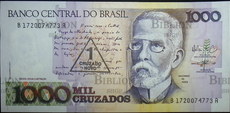 Банкнота  1000 крузадо,  Бразилия (1989 г) надпечатка 1 новый крузадо - Biblion.shop 