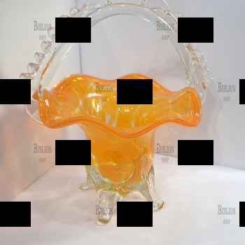 Ваза -корзинка (СССР 1970-1990 г, гутное цветное стекло,ручная работа)  - Biblion.shop 