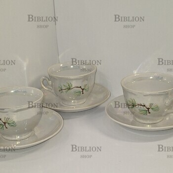 Кофейный набор  на 3 персоны "Кедровая ветвь" ПФЗ ,Полтава (СССР, перламутр,6 предметов) - Biblion.shop 