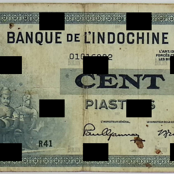 Индокитай Банкнота 100 пиастров 1945 год ,серия R41 - Biblion.shop 